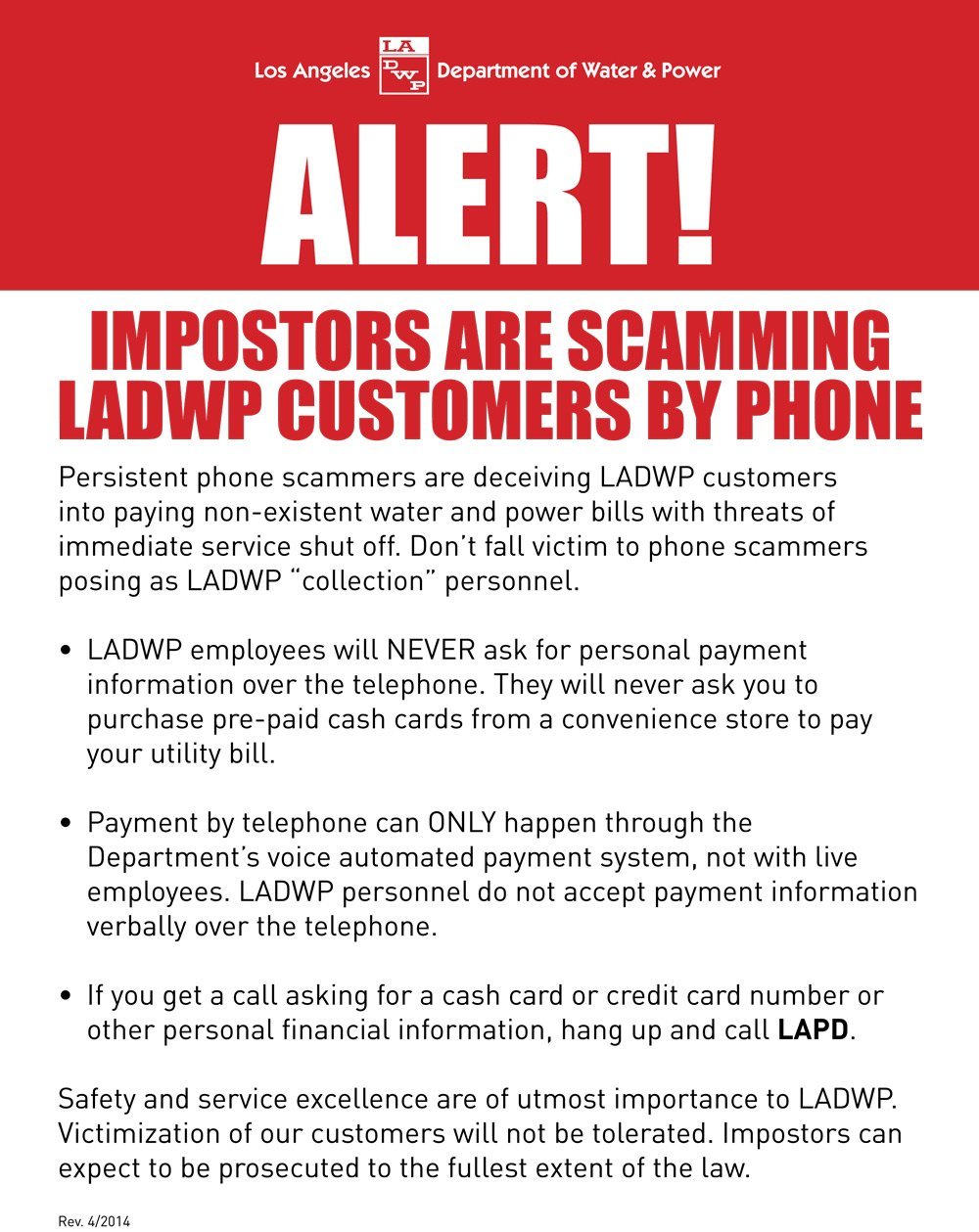Alert! Imposters Are Scamming LADWP Customers By Phone - Canoga Park Neighborhood Council