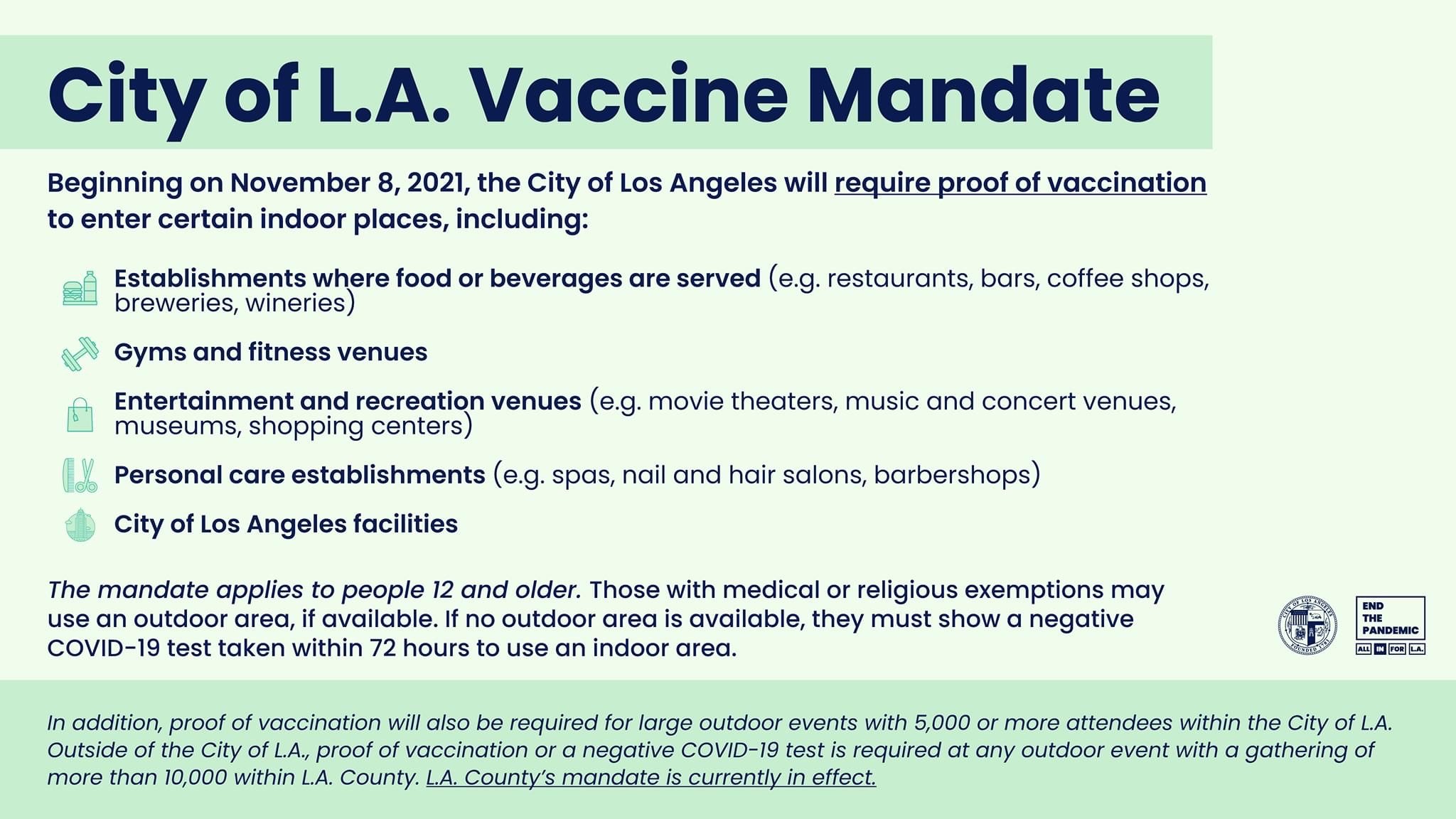 City of Los Angeles Vaccine Mandate – Beginning November 8