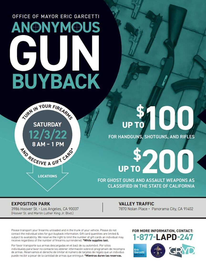 Anonymous Gun Buyback – Saturday, 12/3 – 8AM to 1PM